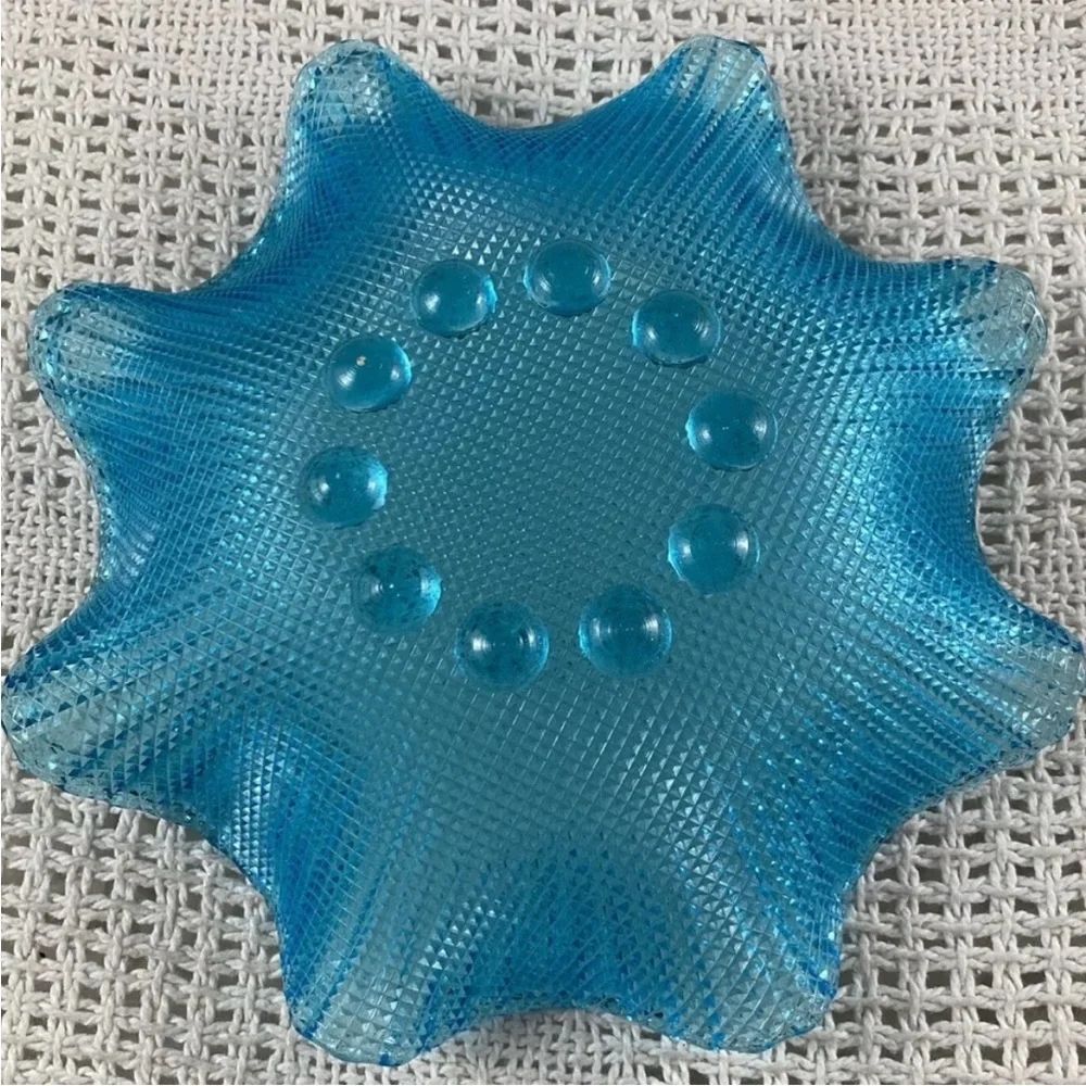 Vintage Italian Colony Waffle Ruffled Glass Dessert Bowls 1960s - Blue